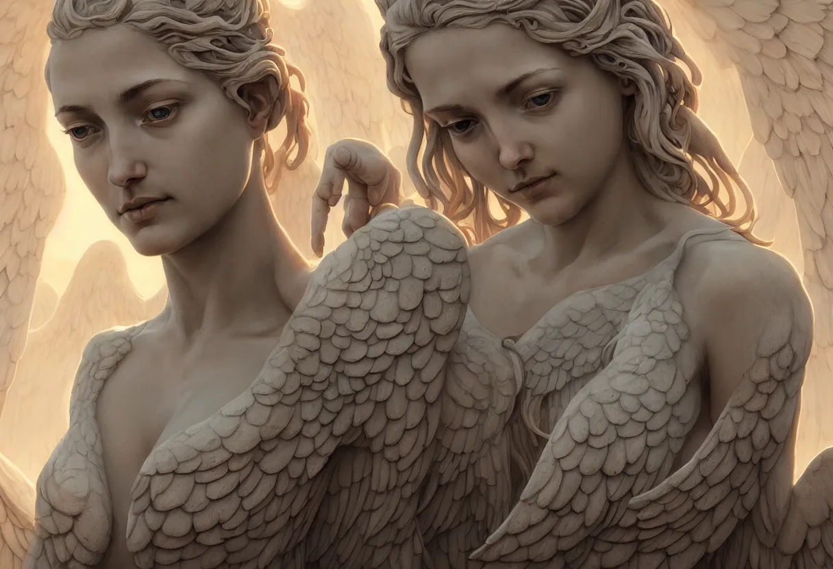 Image similar to beautiful very extreme closeup portrait, weeping angels, angel of grief, stone statues, beautiful woman body, unreal engine, greg rutkowski, loish, rhads, beeple, tom bagshaw, alphonse mucha, global illumination, detailed and intricate environment