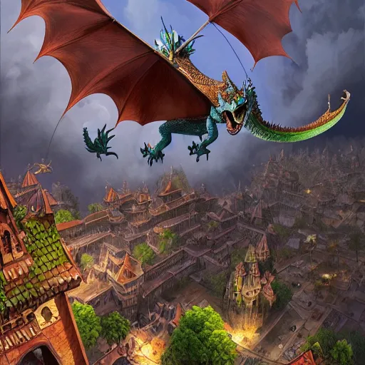 Prompt: dragon flying over medival city by Tiger HKN and Gediminas Pranckevicius, MapleStory, Game Art, hyper detailed, Character Modeling, cartoon, cinematic, raytrace, concept art, Trend on Behance 3d Art, V-Ray, Maya, C4D