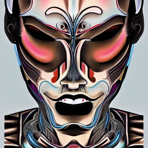 Prompt: A highly stylized digital HD painting of the face of a tattooed robot