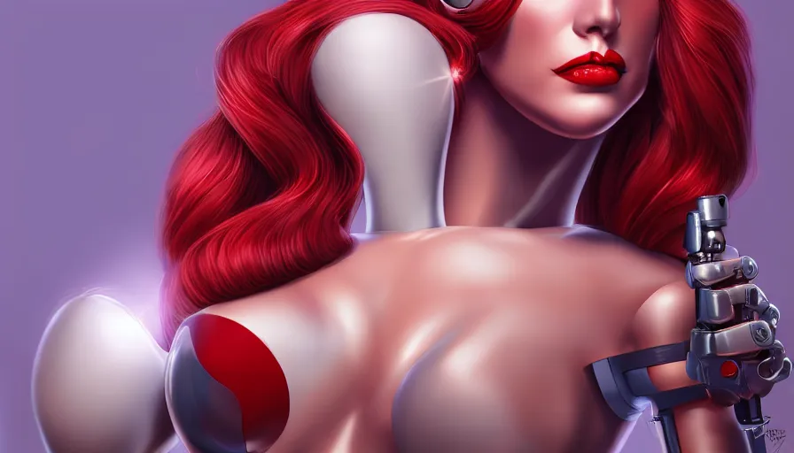 Image similar to jessica rabbit dressed as a robot girl, highly detailed portrait, digital painting, unreal engine, by artgerm