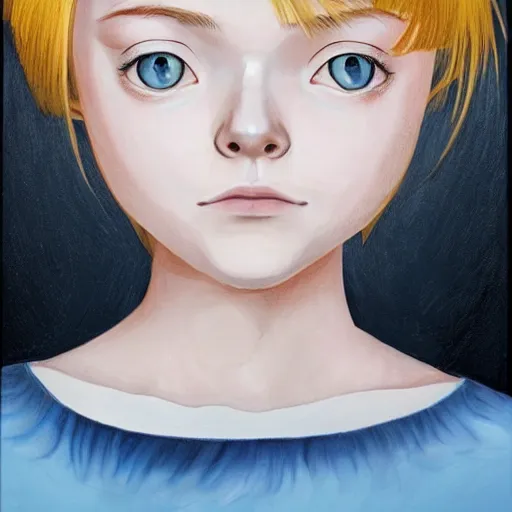 Prompt: professional painting of Elle Fanning in the style of Uzumaki, head and shoulders portrait, symmetrical facial features, smooth, sharp focus, illustration, intricate, stormy weather, extremely detailed masterpiece,