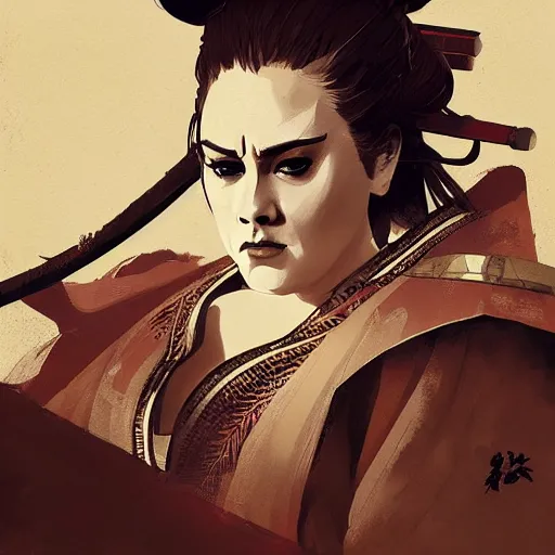 Image similar to Adele as an Samurai warrior, highly detailed, artstation, greg rutkowski and Frank Frazetta