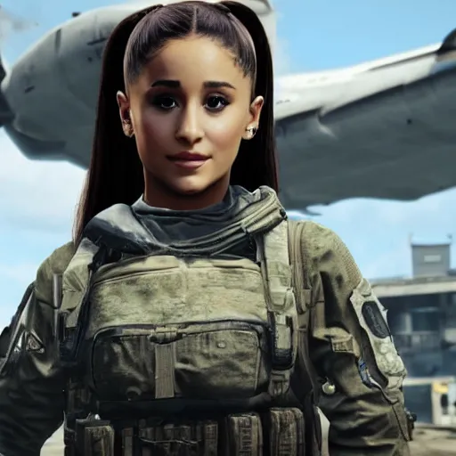 Image similar to Ariana Grande in Call of Duty, 4k