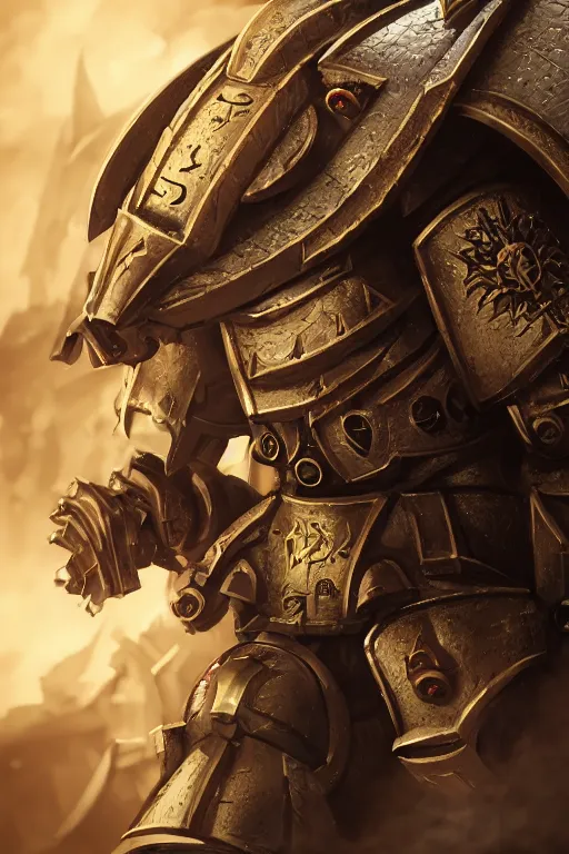 Image similar to armor portrait heros warhammer 4 0 k horus heresy fanart - the primarchs emperor by johannes helgeson animated with vfx concept artist & illustrator global illumination ray tracing hdr fanart arstation zbrush central hardmesh 8 k octane renderer