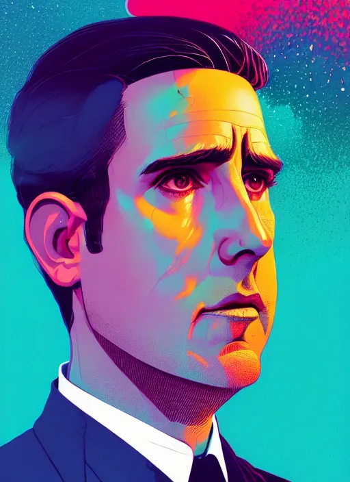 Prompt: portrait of michael scott, artstation winner by victo ngai, kilian eng and by jake parker, by conrad roset, swirly vibrant color lines, winning award masterpiece, fantastically gaudy, aesthetic octane render, 8 k hd resolution