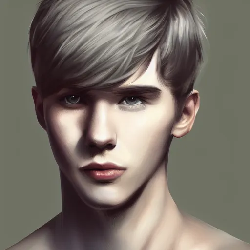 Prompt: illustration of young man with pale skin and short dark hair, ultra detailed, digital painting, 4k, trending on artstation