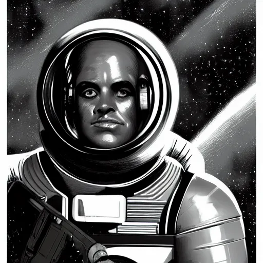 Image similar to a beautiful portrait of a space bounty hunter by Jack Kirby trending on Artstation