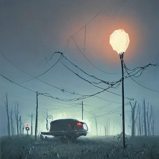 Prompt: skulls and cobwebs by Simon Stalenhag, beautiful lighting, stormy weather