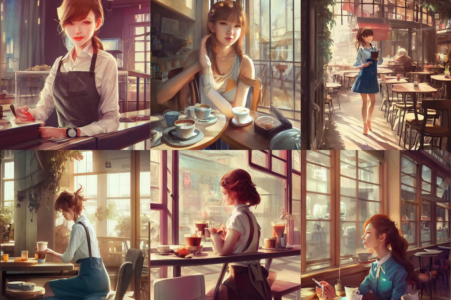 Prompt: a beautiful girl working in a cafe | | cute - fine - face, pretty face, fine details by stanley artgerm lau, wlop, rossdraws, james jean, andrei riabovitchev, marc simonetti, and sakimichan, trending on artstation