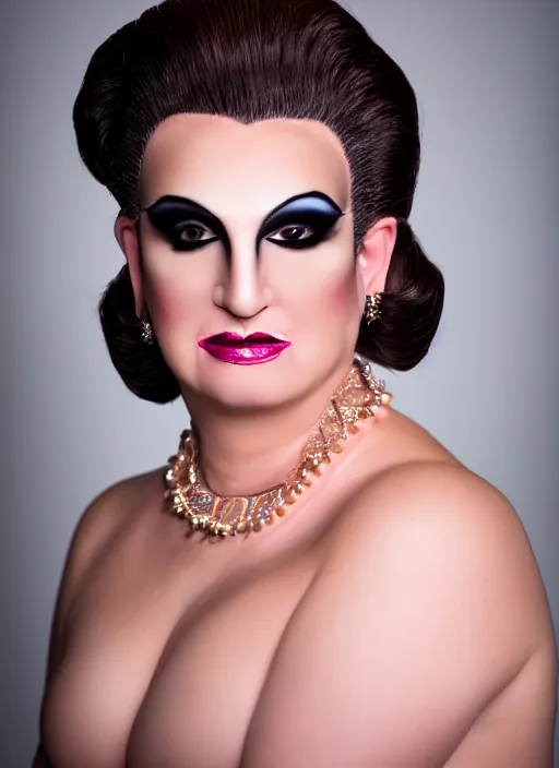 Image similar to studio portrait of ted cruz in full drag dressed in drag dressed as a woman makeup, 8 k, studio lighting, key light, back light, sequents,