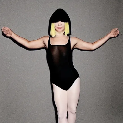 Image similar to sia furler wearing a leotard full body photoshoot