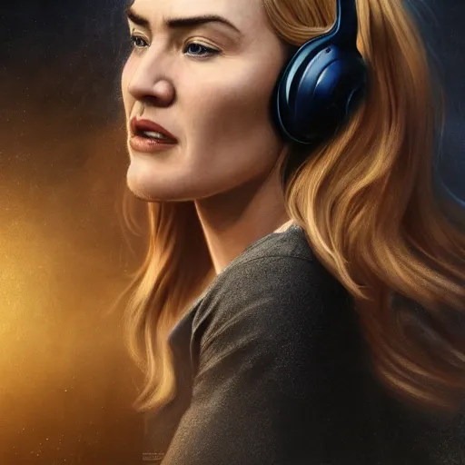 Prompt: epic action shot of kate winslet with symmetrical face stunning eyes and long blonde hair wearing headset laughing, weta disney pixar, hi - fructose, decadent highly - detailed digital painting, golden ratio, octane render, artstation, cinematic composition, smooth, sharp focus, artgerm, mucha, loish, wlop hdr