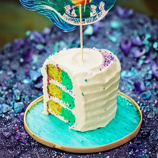 Prompt: mermaid cake, advertisement, food photography,