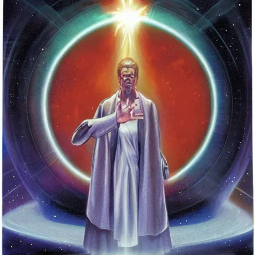 Image similar to a powerful psychic man emitting psychic powers, by peter elson,