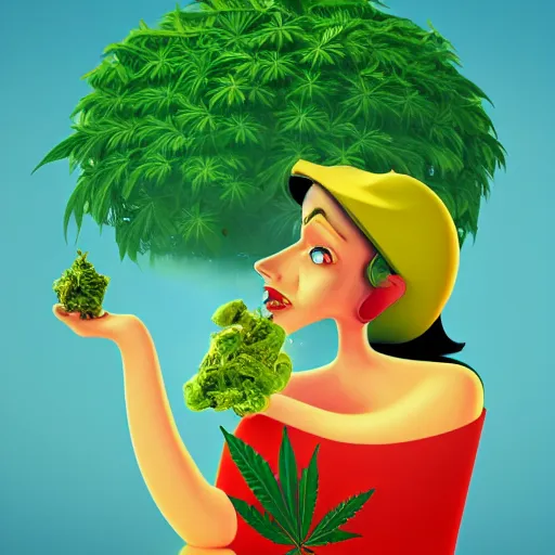 Image similar to cartoon caricature portrait of a character tries cannabis with sensibility. octane 4 k render by eyvind earle, female australian award winning illustration