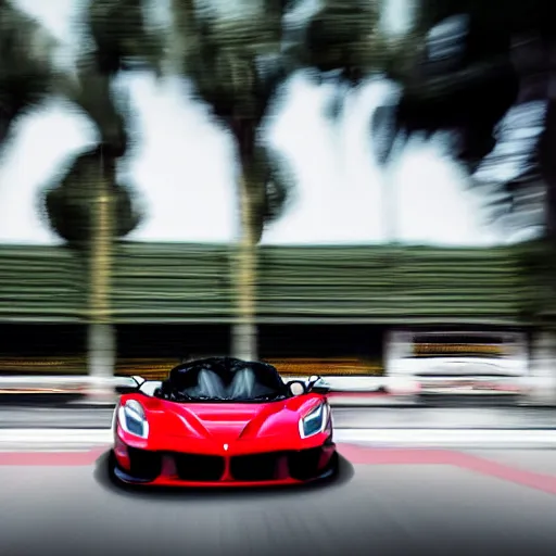 Prompt: Ferrari La Ferrari Minivan centered in frame, advertisement, motion blur, ad