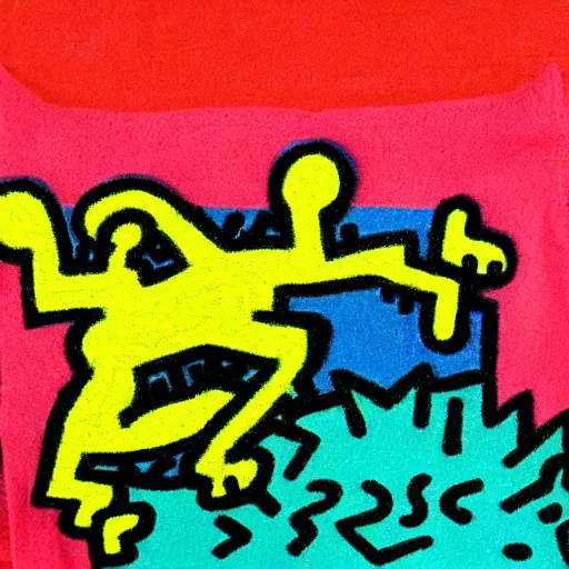 Image similar to a wheaten terrier in the style of Keith haring 90s colors