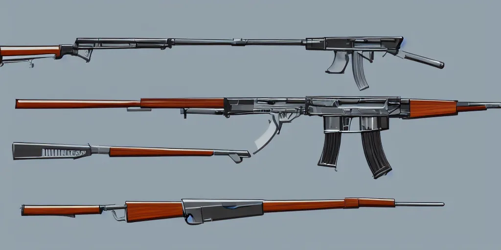 Prompt: schematic parts illustration of the AK47