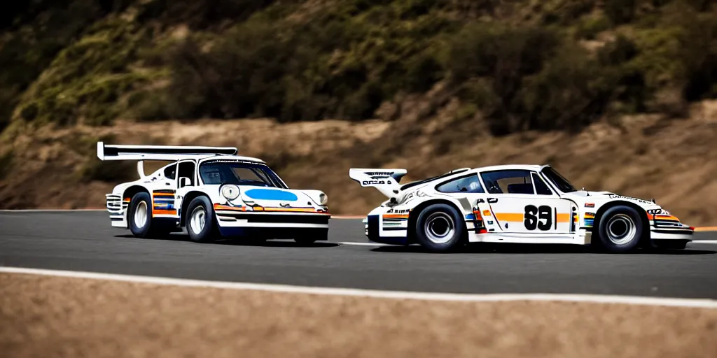 Image similar to photograph, PORSCHE 935, by Pete Biro, press release, cinematic, malibu canyon, 8k, depth of field, bokeh,