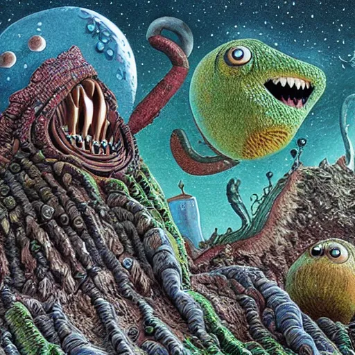 Image similar to extraterrestrial bordello on another planet, Jim Henson creature shop, highly detailed, illustration