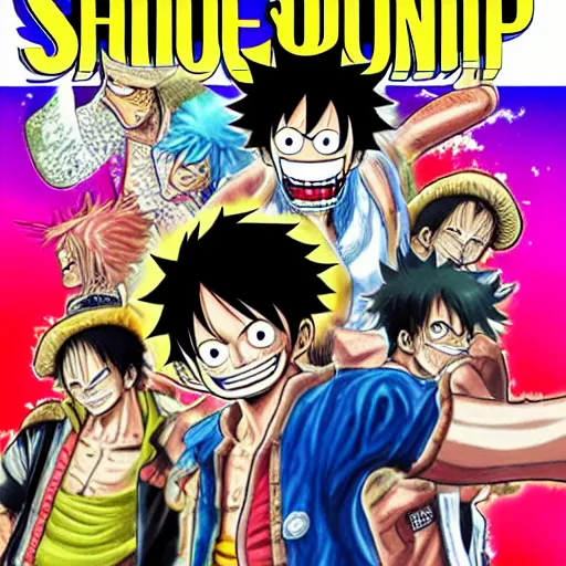 Prompt: the 57th cover of shonen jump featuring One Piece Anniversary