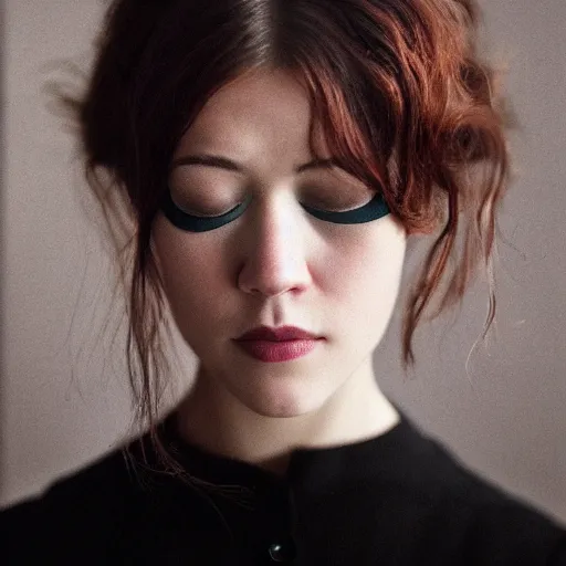 Prompt: a masterpiece portrait photo of a blindfold beautiful young woman who looks like elizabeth winstead, symmetrical face