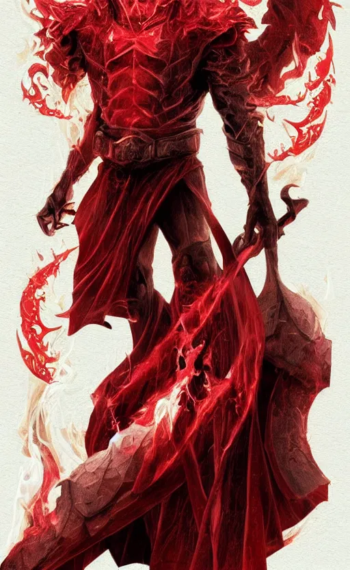Prompt: a mindblowing red wizard, chad, handsome, super buff and cool, very detailed, sharp, matte, concept illustration, fire magic