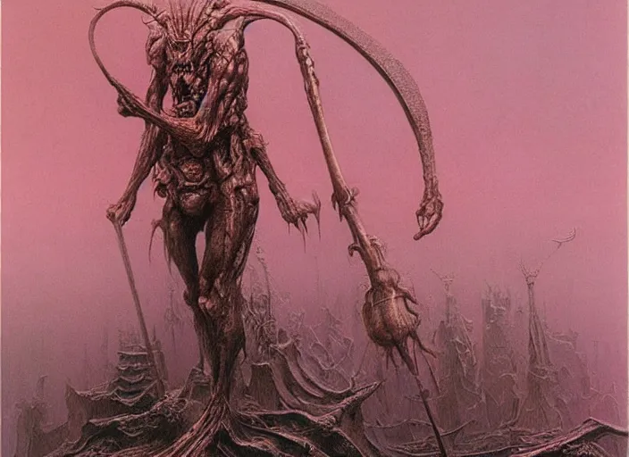 Image similar to demon berserker concept, beksinski, wayne barlowe, hr giger