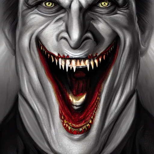 Image similar to portrait of jair bolsonaro dracula showing his fangs, intricate, elegant, highly detailed, centered, grungy, digital painting, artstation, concept art, smooth, sharp focus, boris vallejo