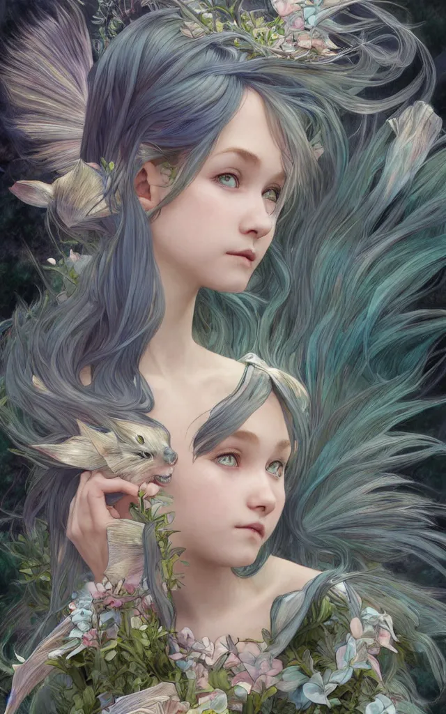 Prompt: Vaporeon Gajinka small human girl , highly detailed, digital pencil painting, human with animal features , hyper realistic, sharp focus, illustration, art by artgerm and greg rutkowski and alphonse mucha