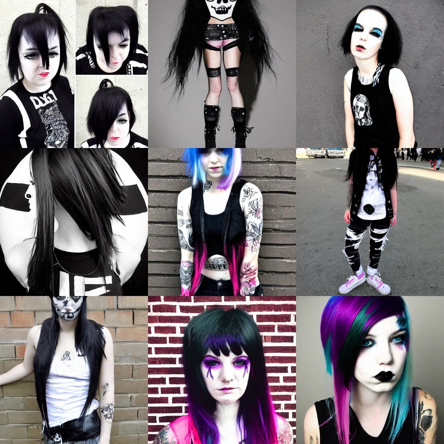 Prompt: punk girl split down middle dye black and white