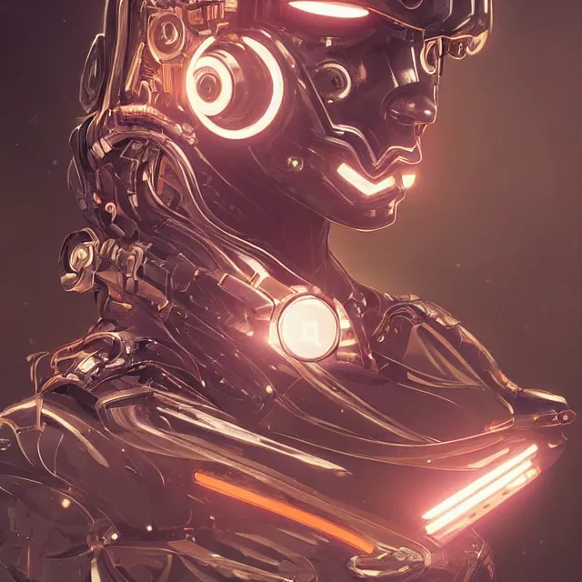 Prompt: symmetry!! portrait of cyborg, sci - fi armour, tech wear, cables, glowing lights!! sci - fi, intricate, elegant, highly detailed, digital painting, artstation, concept art, smooth, sharp focus, illustration, art by artgerm and greg rutkowski and alphonse mucha,