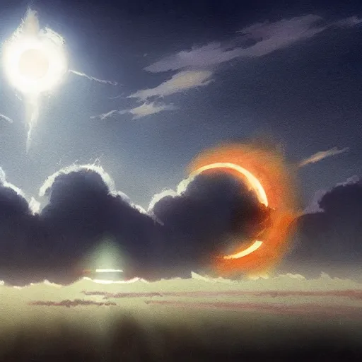 Image similar to concept art painting of a sky with three suns, realistic, detailed, cel shaded, in the style of greg rutkowski