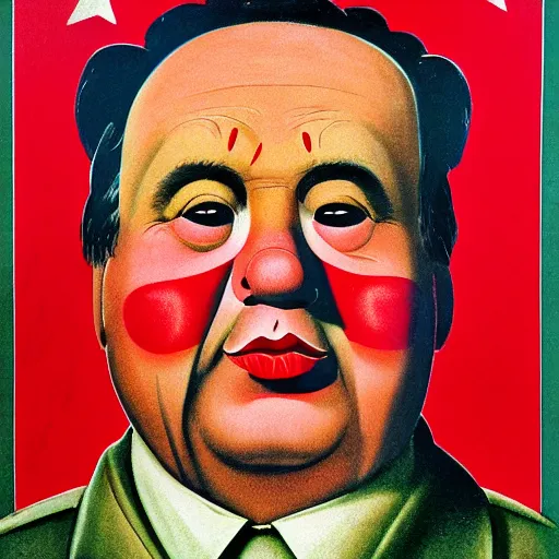 Image similar to communist clown portrait, soviet propaganda style, poster, mao