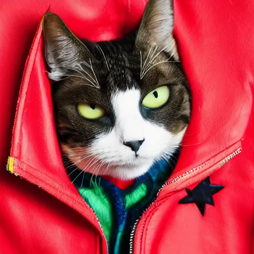 Image similar to yearbook style photo of cat on jacket cowboy