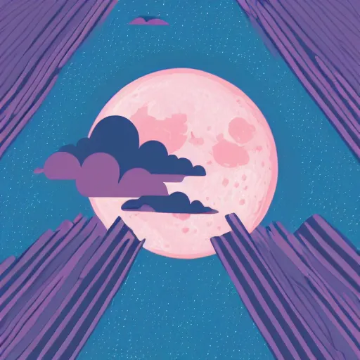 Image similar to beautiful detailed flat art of the moon, blue and purple with black background, style of tom whalen, enamel pin