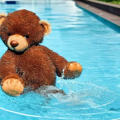 Prompt: a teddy bear playing in a pool