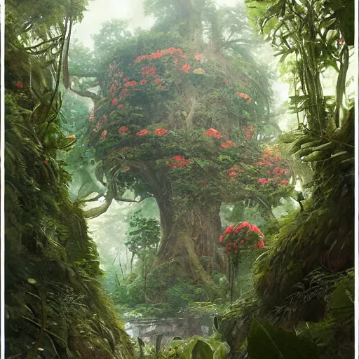 Image similar to inside the jungle of giant tree - sized roses by greg rutkowski