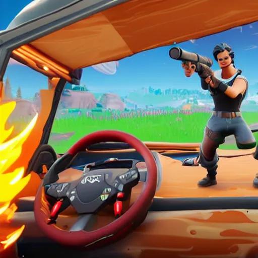 Image similar to fortnite peely driving a truck