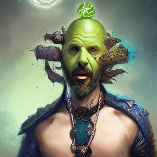 Prompt: portrait face head handsome david cross sorcerer of the northern winds wearing a leather doublet brandishing a glowing green orb whilst standing on a cliff Jean Sebastien Rossbach jana schirmer jeff simpson greg staples