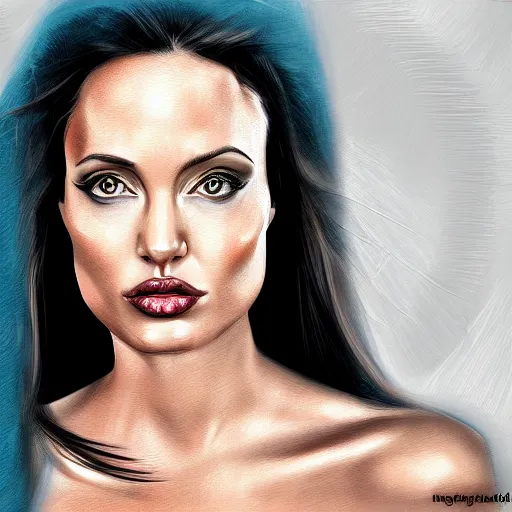 Image similar to moirane damodred as angelina jolie, digital painting