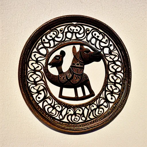 Image similar to gorgeous ornated bronze realistic detailed sacred camel wall decoration with filigree, arabic calligraphy