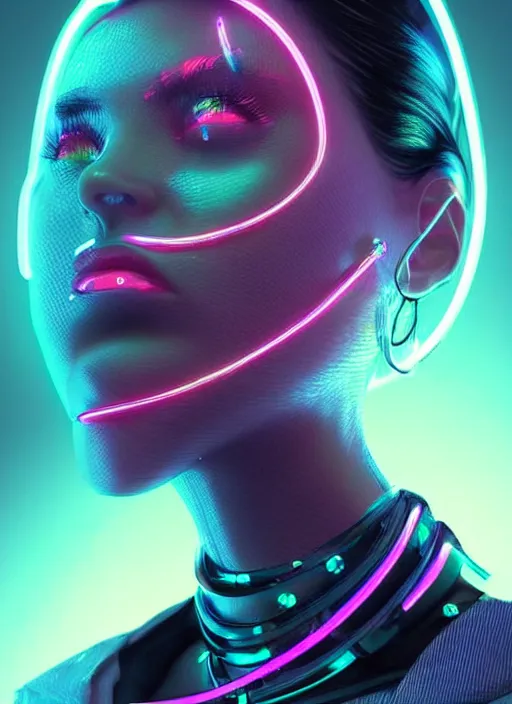 Prompt: a latino female humanoid, cyber neon lighting, futurism, cyberpunk high fashion, glamor profile pose, hyper photorealistic, intricate futuristic jewelry, crispy quality, digital photography, trending in artstation, trending in pinterest, cinematic, 4 k ultra hd, art by pascal blanche, art by greg rutkowski,