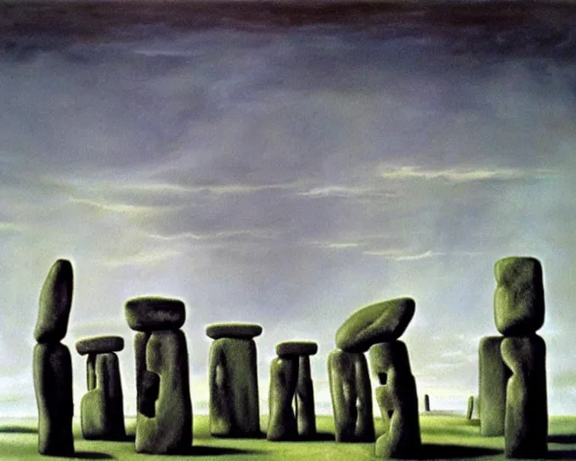 Prompt: painting of Stonehenge by Yves Tanguy