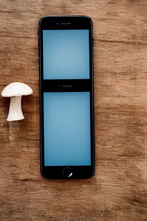 Prompt: photo of an iphone shaped like a mushroom, a mushroom phone model