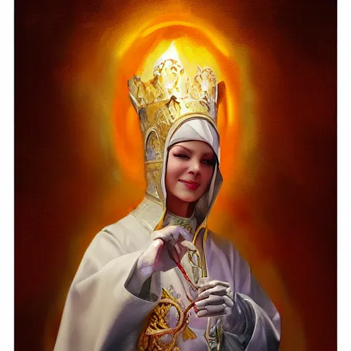 Image similar to female pope, an oil painting by ross tran and thomas kincade