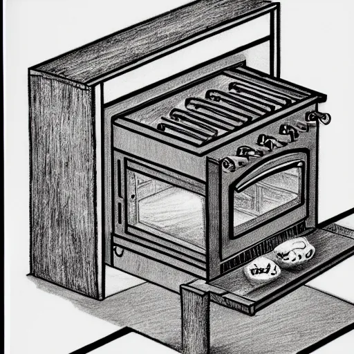 Prompt: mc escher drawing of an impossible oven