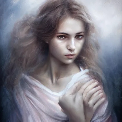 Prompt: detailed portrait of greek girl, spring light, painting by lise deharme