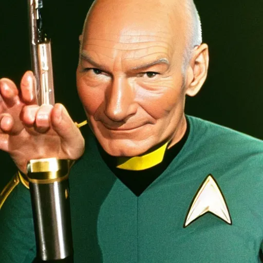 Image similar to an avocado as the captain of the enterprise in star trek the next generation, patrick stewart