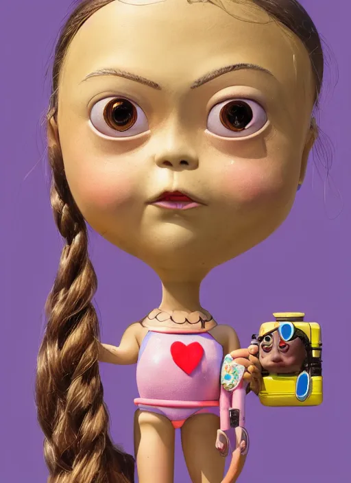 Prompt: closeup profile portrait of tin toy greta thunberg wearing a bikini, depth of field, zeiss lens, detailed, symmetrical, centered, fashion photoshoot, by nicoletta ceccoli, mark ryden, lostfish, breathtaking, 8 k resolution, extremely detailed, beautiful, establishing shot, artistic, hyperrealistic, octane render